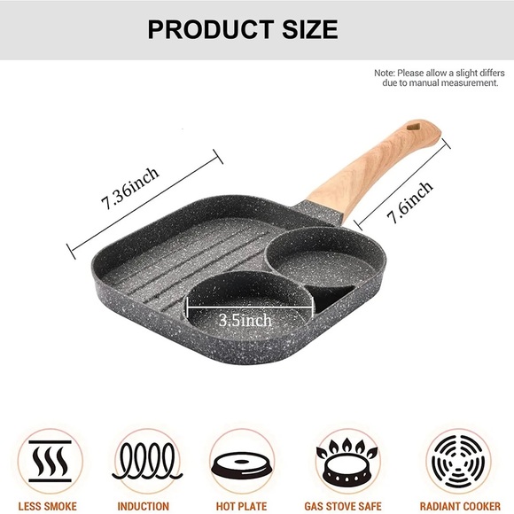Nonstick Egg Frying Pan 2 in 1 Divided Frying Grill Pan Pancake Omelette - Picture 4 of 4